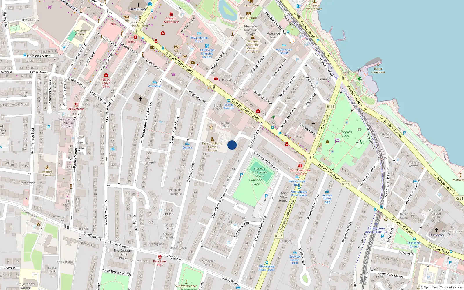 Overhead map showing the location of 8 Clarinda Court, Dun Laoghaire