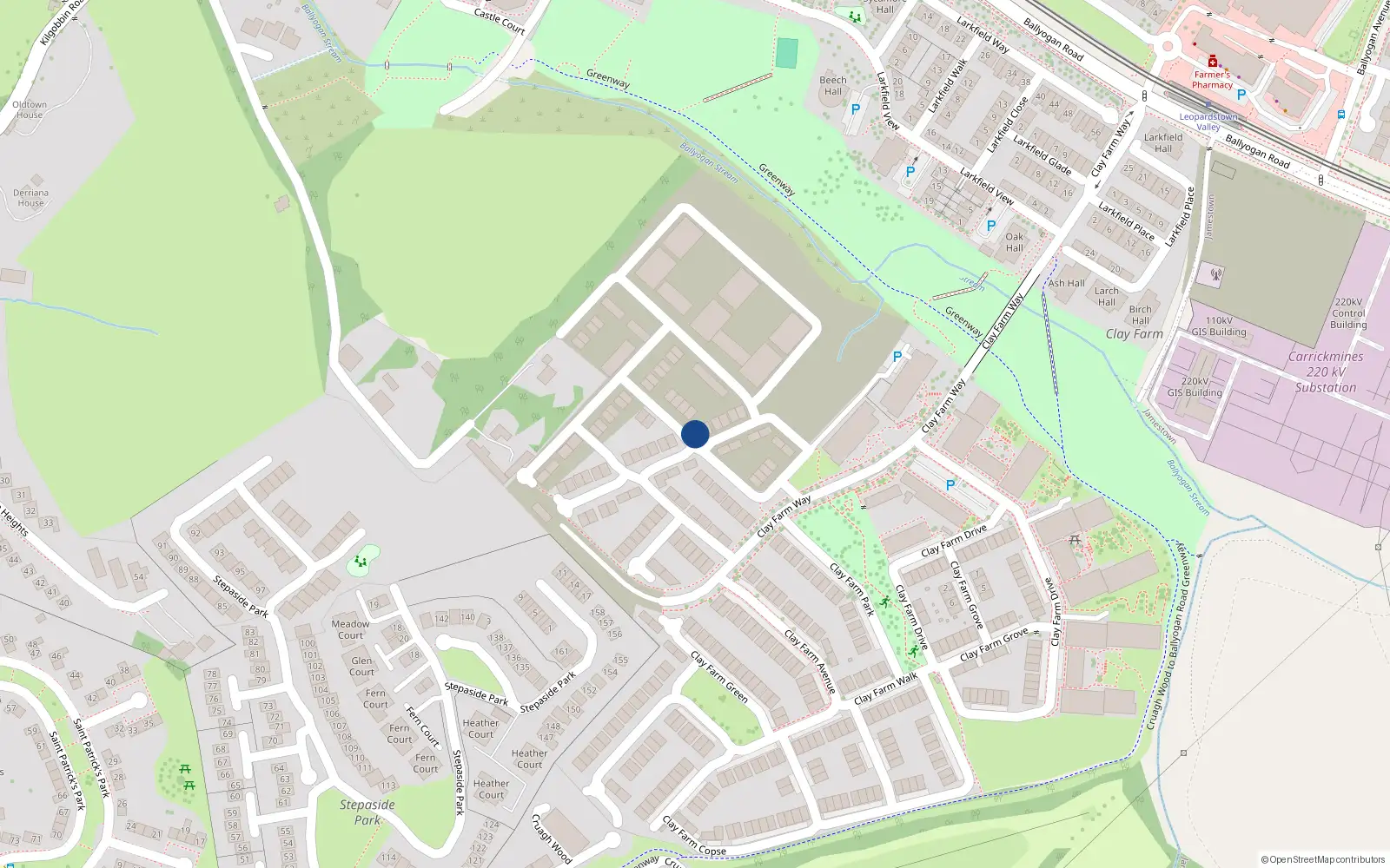Overhead map showing the location of 8 Clay Farm Glade, Dublin 18