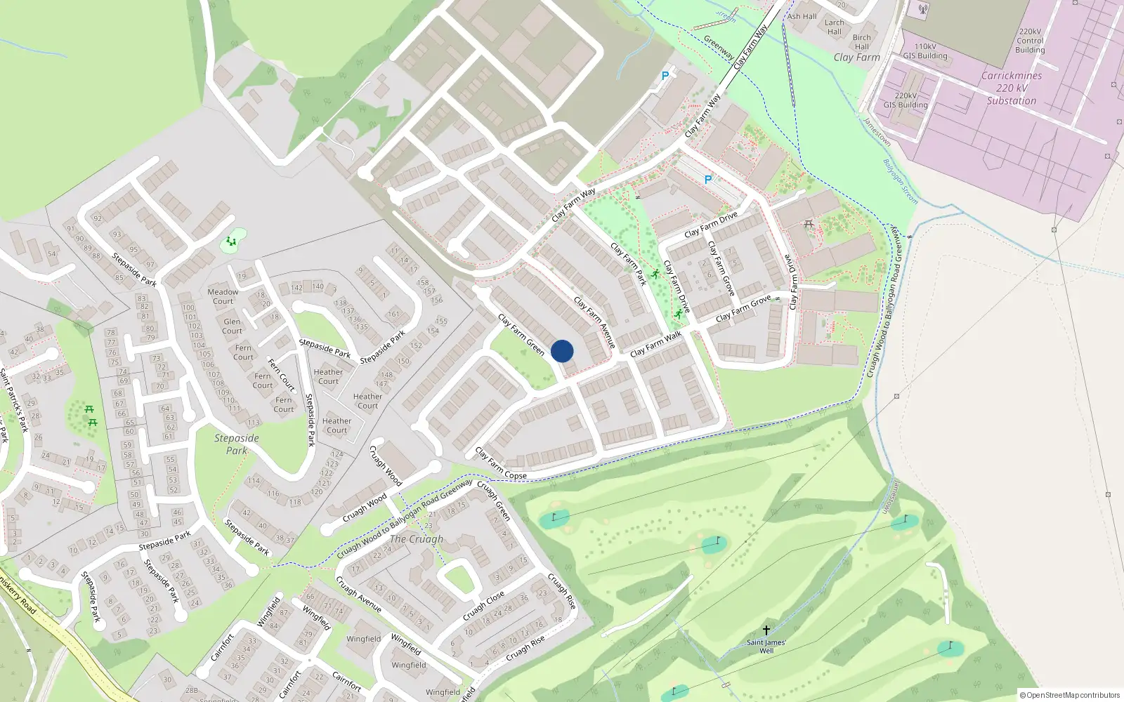 Overhead map showing the location of 8 Clay Farm Green, Kilgobbin