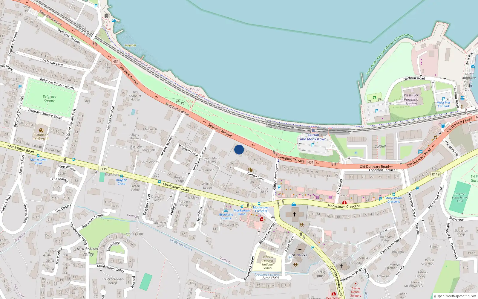 Overhead map showing the location of 8 Clifton Terrace, Seapoint Avenue, Monkstown