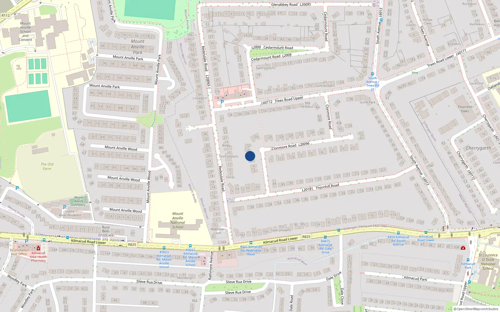 Overhead map showing the location of 8 Clonmore Road, Blackrock