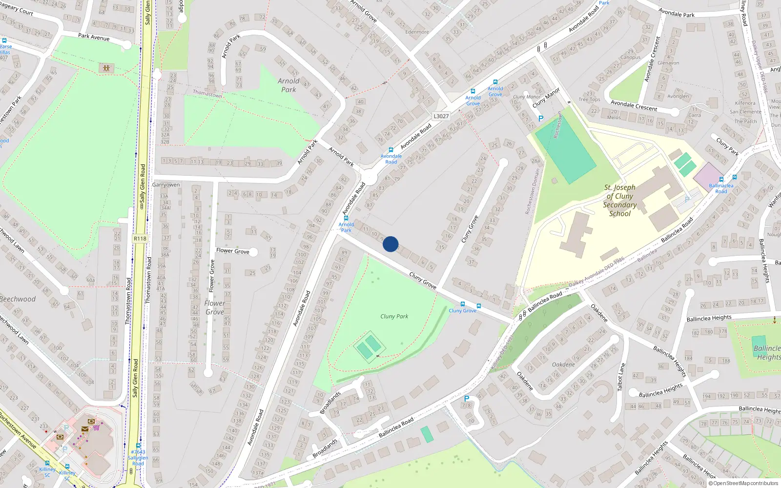 Overhead map showing the location of 8 Cluny Grove, Killiney