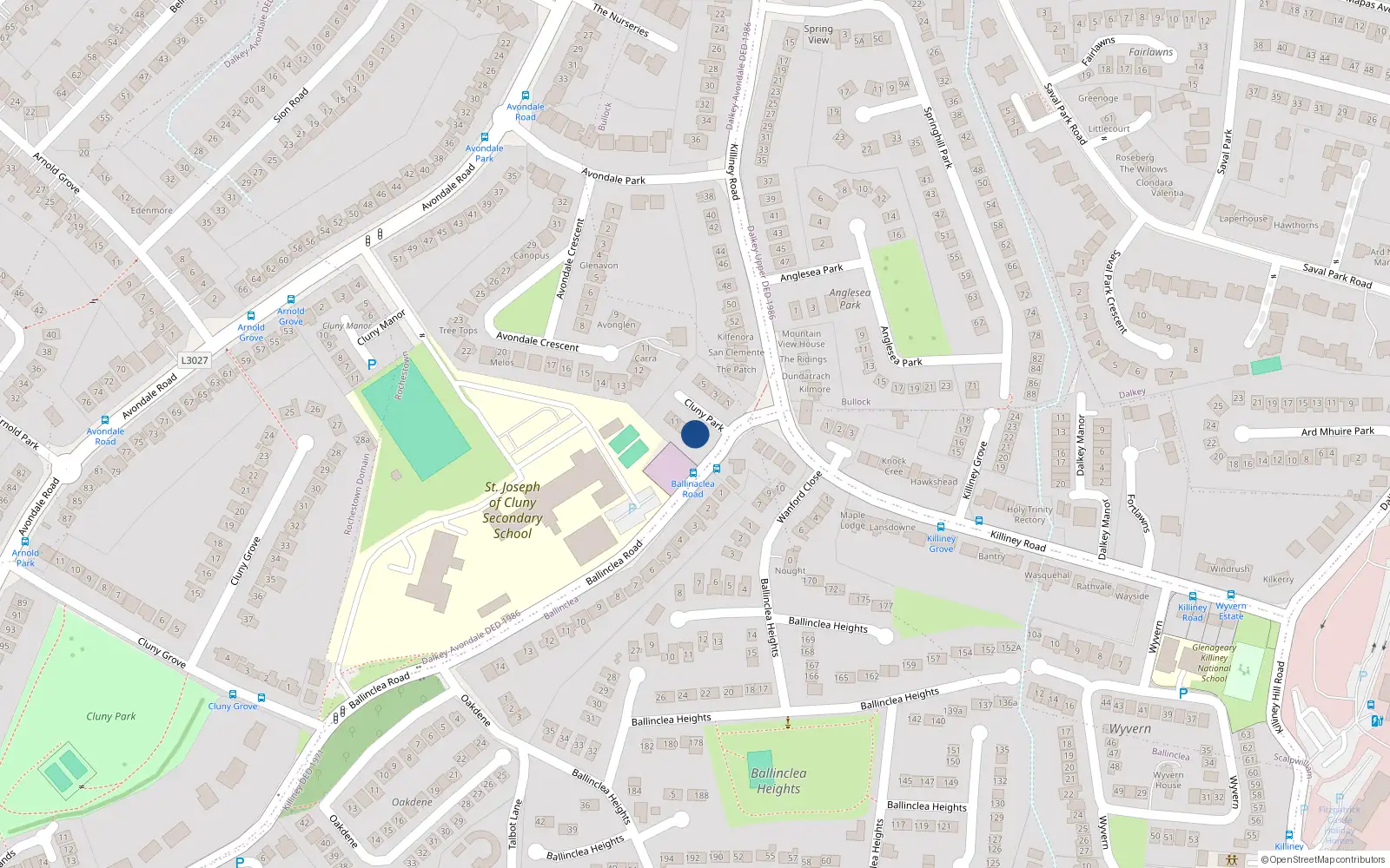 Overhead map showing the location of 8 Cluny Park, Killiney, Dublin