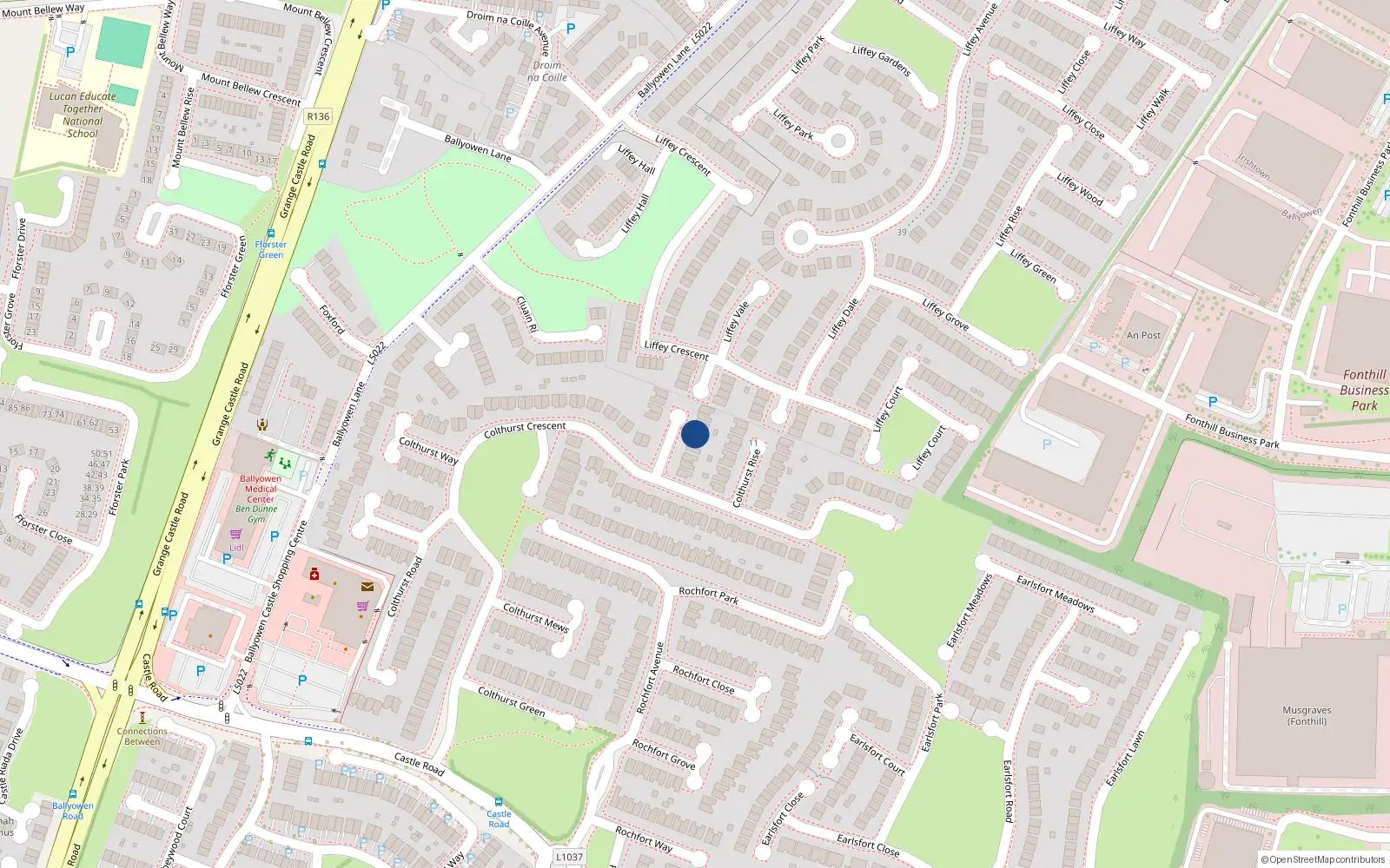 Overhead map showing the location of 8 Colthurst Gardens, Lucan