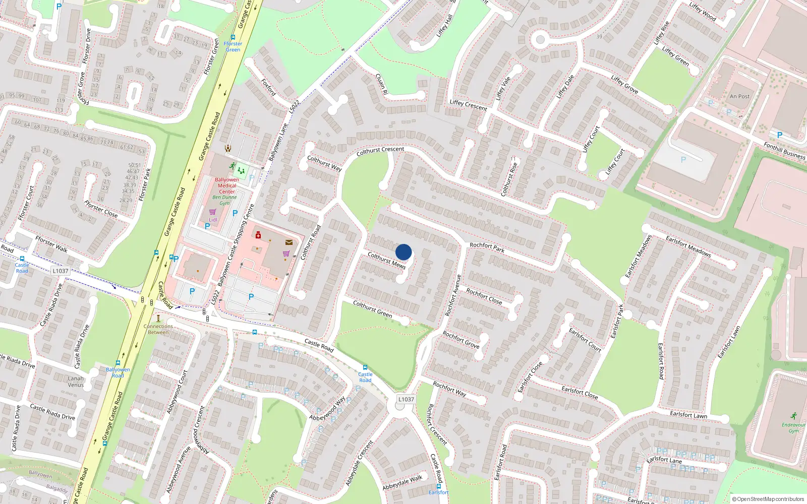 Overhead map showing the location of 8 Colthurst Mews, Lucan, Dublin