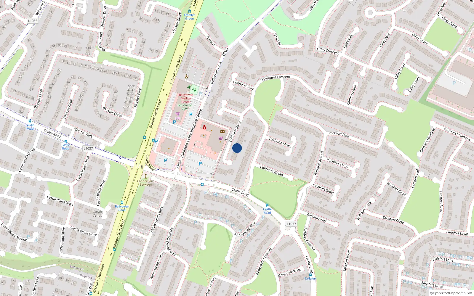 Overhead map showing the location of 8 Colthurst Road, Huntington Glen, Lucan