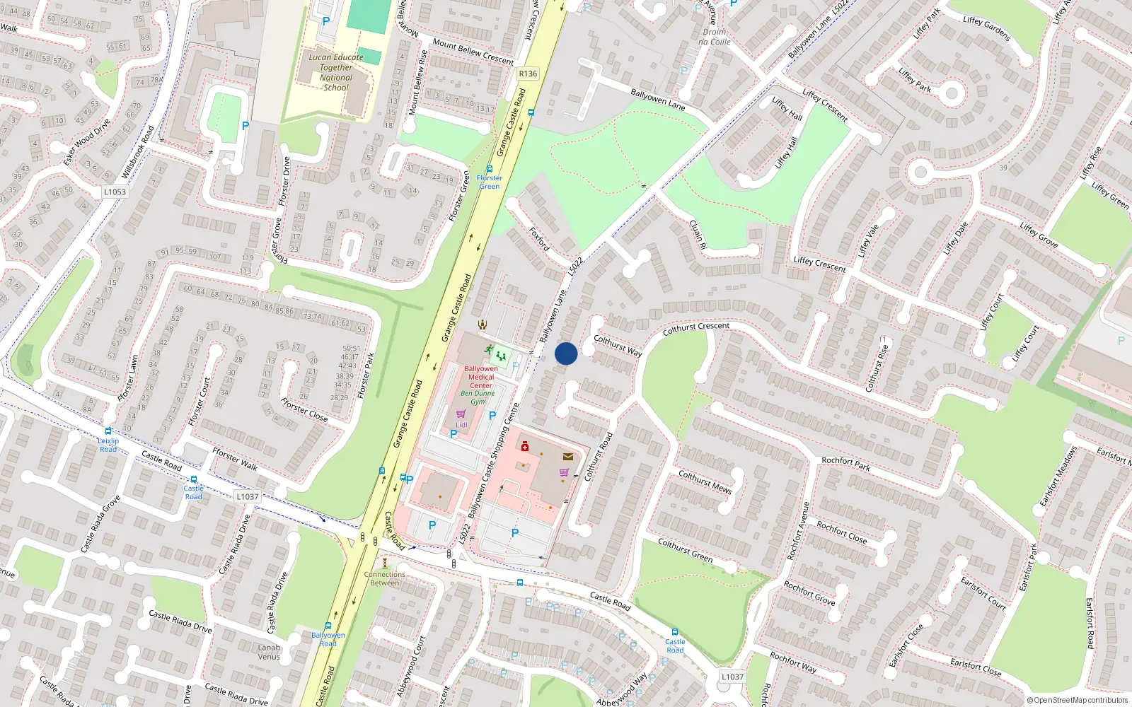 Overhead map showing the location of 8 Colthurst Way, Colthurst, Lucan