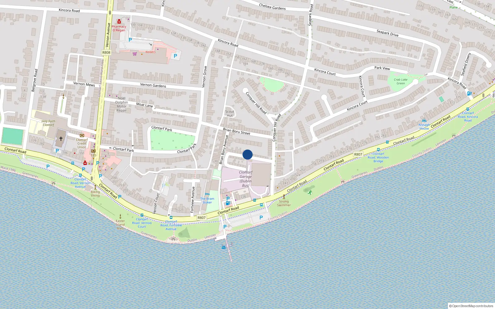 Overhead map showing the location of 8 Conquer Hill Avenue, Clontarf, Dublin 3