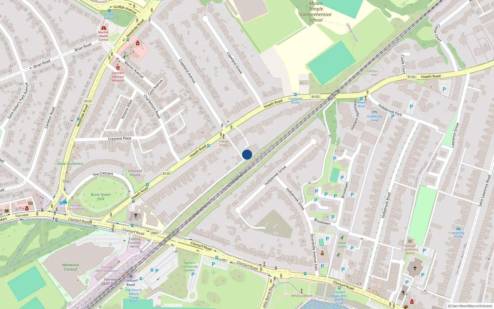Overhead map showing the location of 8 Copeland Place, Dublin 3