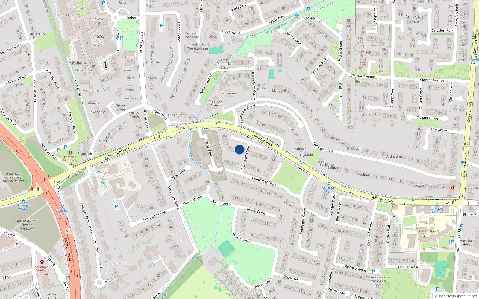 Overhead map showing the location of 8 Coppinger Close, Co Dublin