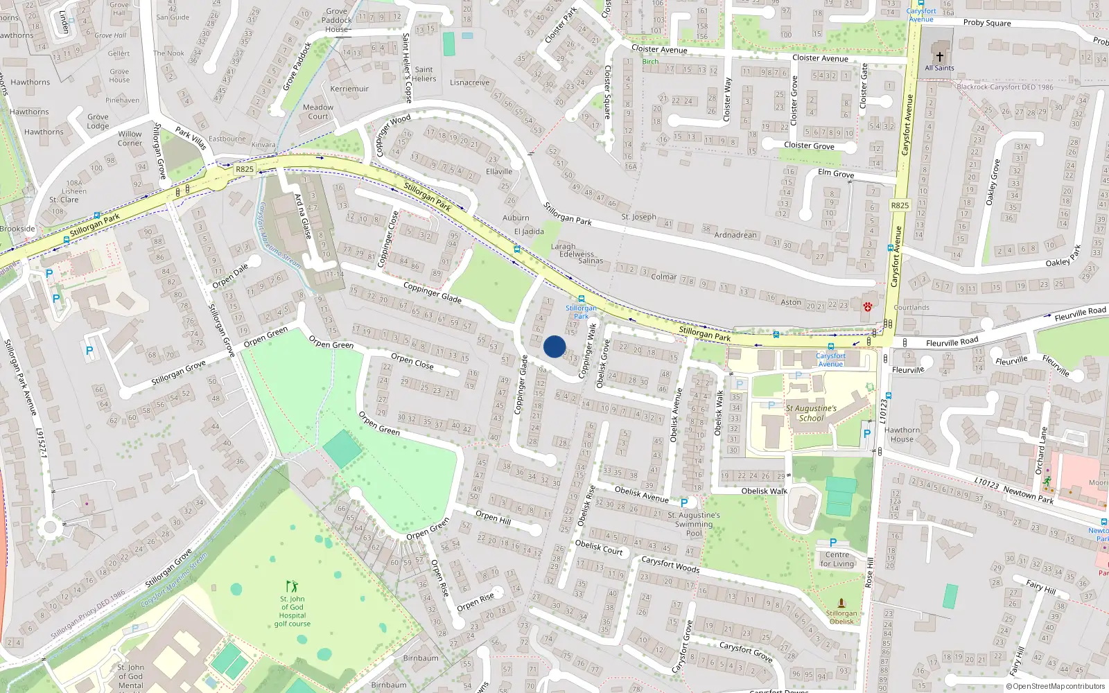 Overhead map showing the location of 8 Coppinger Walk, Stillorgan Park, Stillorgan