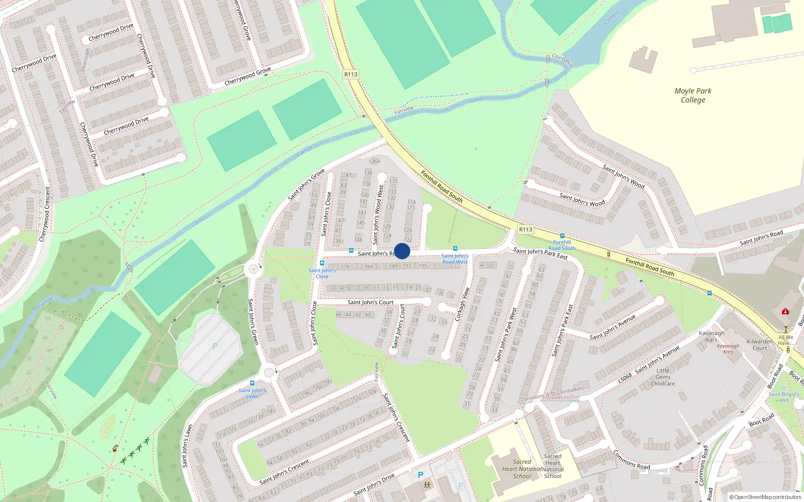 Overhead map showing the location of 8 Corkagh View, Johns Road, Clondalkin