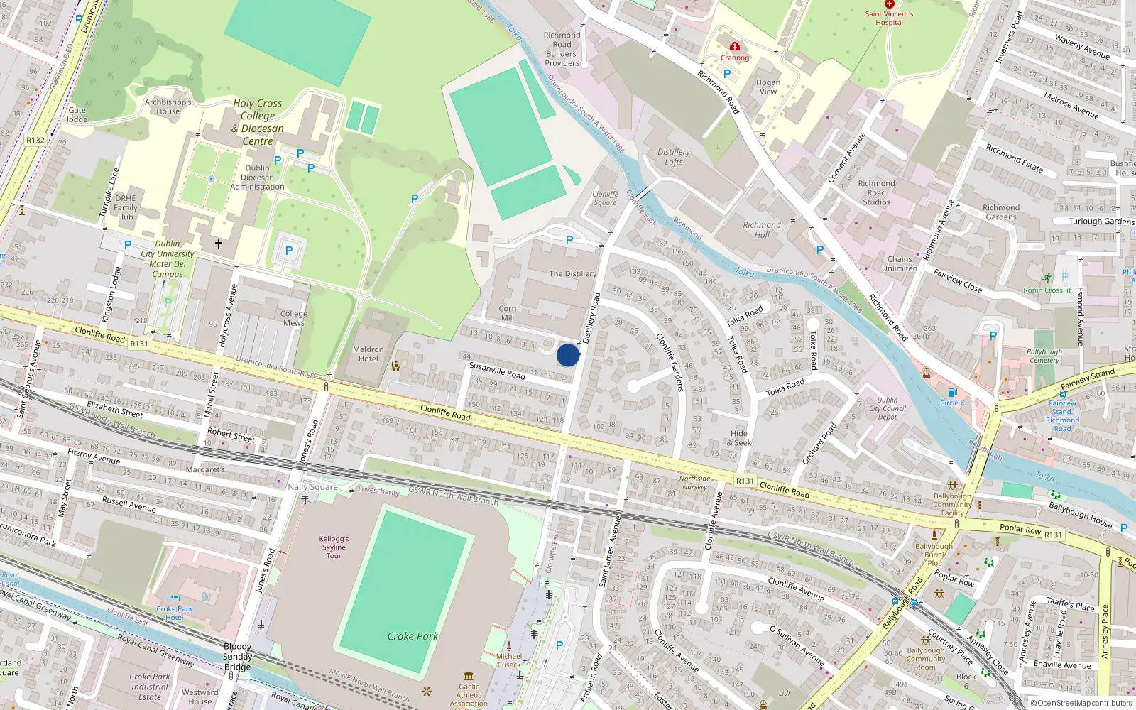 Overhead map showing the location of 8 Corn Mill, Distillery Road, Drumcondra Dublin 3