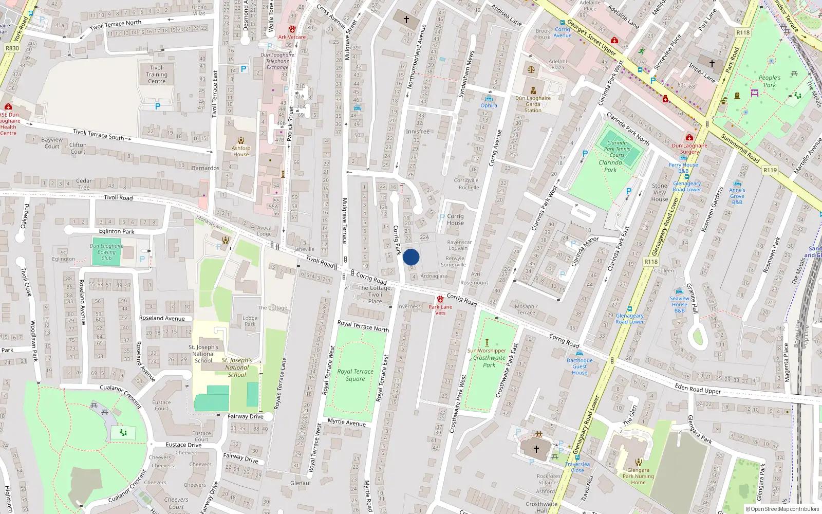 Overhead map showing the location of 8 Corrig Park, Dublin