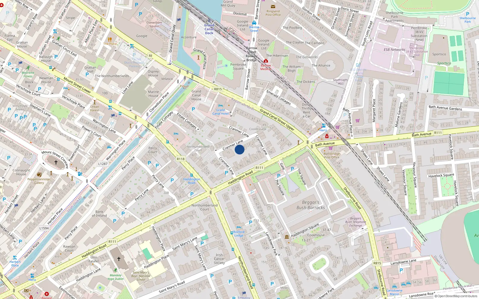 Overhead map showing the location of 8 Cranmer Lane, Dublin
