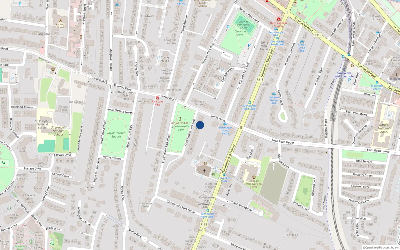 Overhead map showing the location of 8 Crosthwaite Park East, Dublin