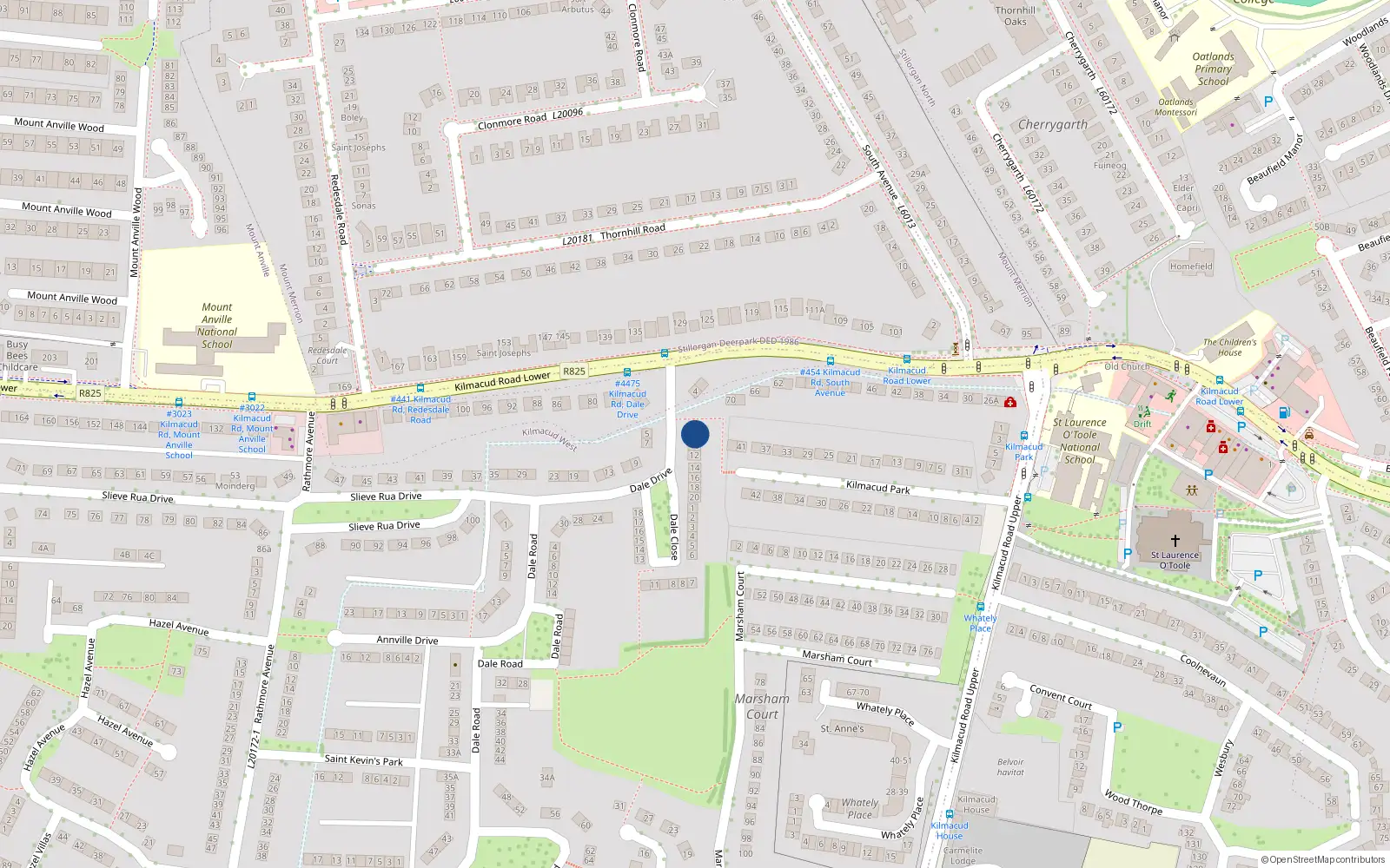Overhead map showing the location of 8 Dale Drive, Dublin