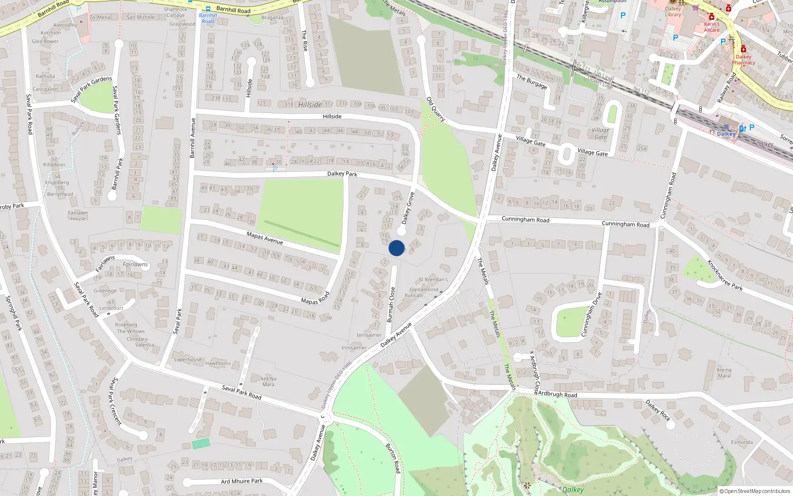Overhead map showing the location of 8 Dalkey Grove, Dalkey, Dublin