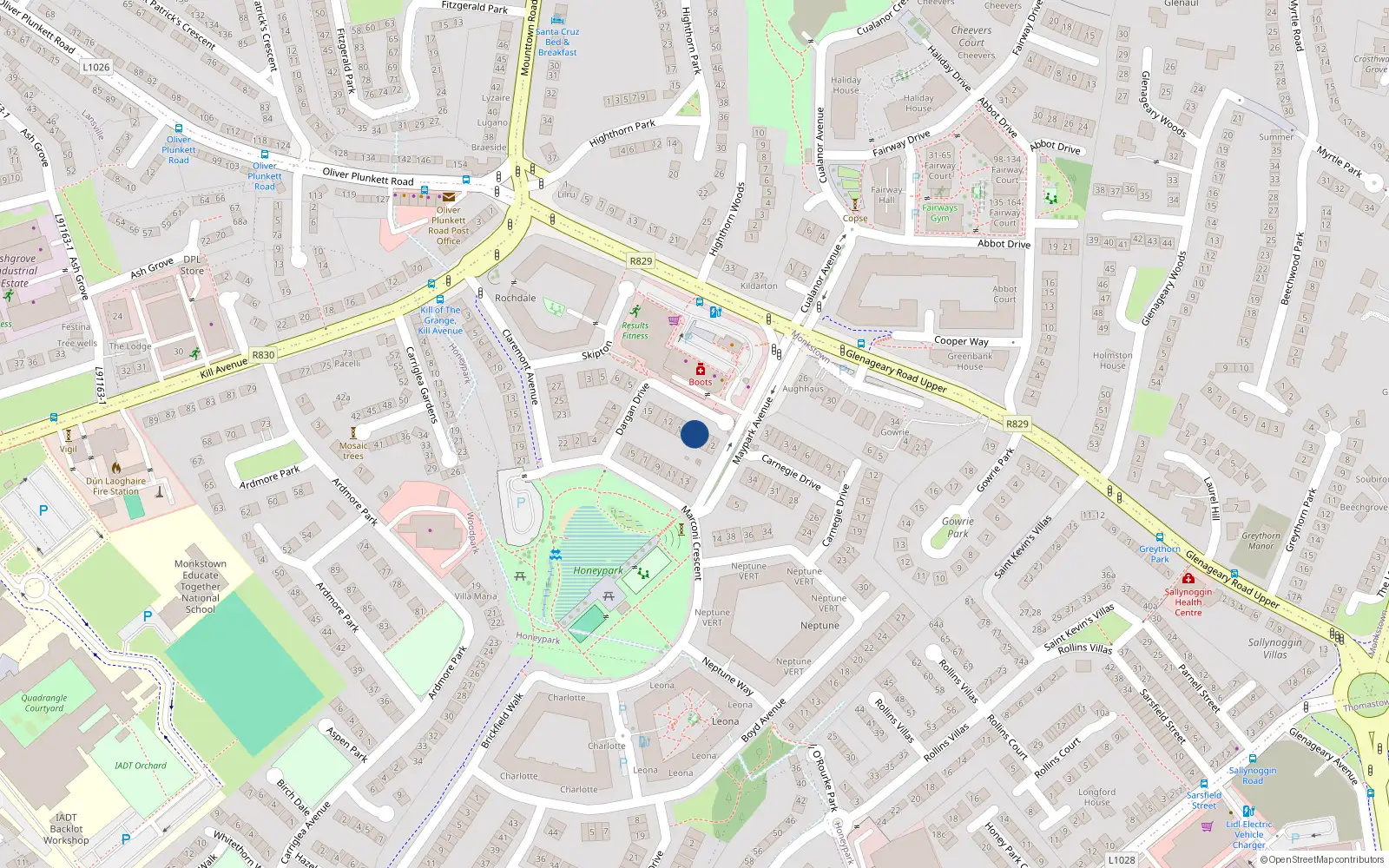Overhead map showing the location of 8 Dargan Drive, Dun Laoghaire
