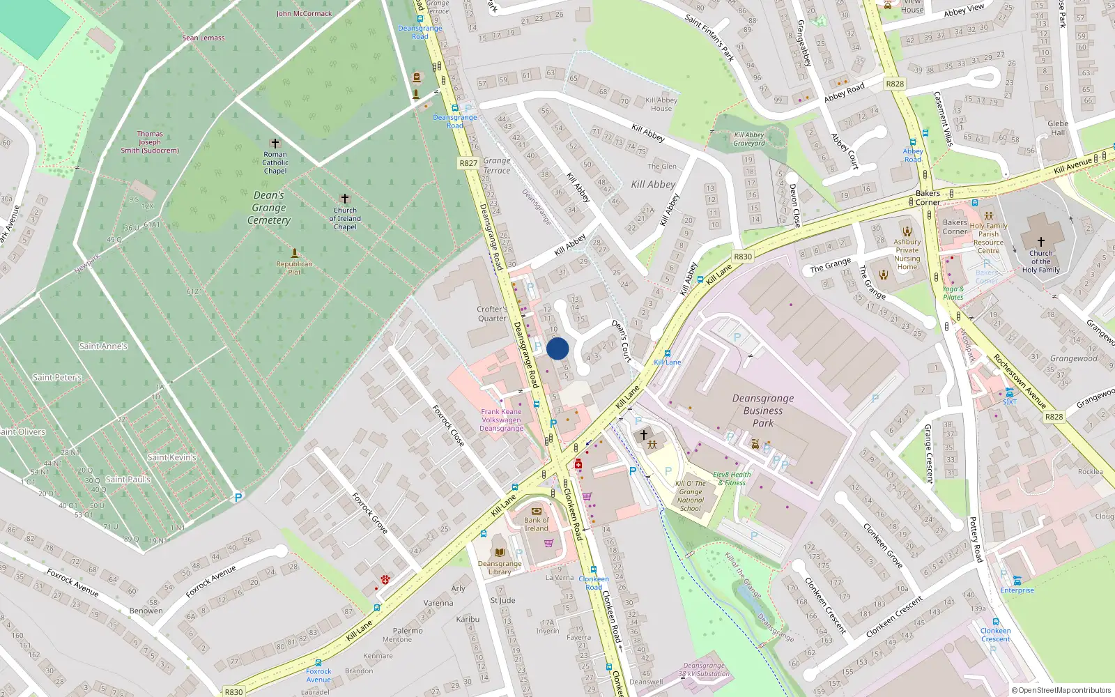 Overhead map showing the location of 8 Deans Court, Blackrock