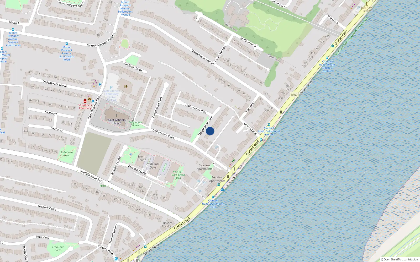 Overhead map showing the location of 8 Dollymount Park, Dublin 3