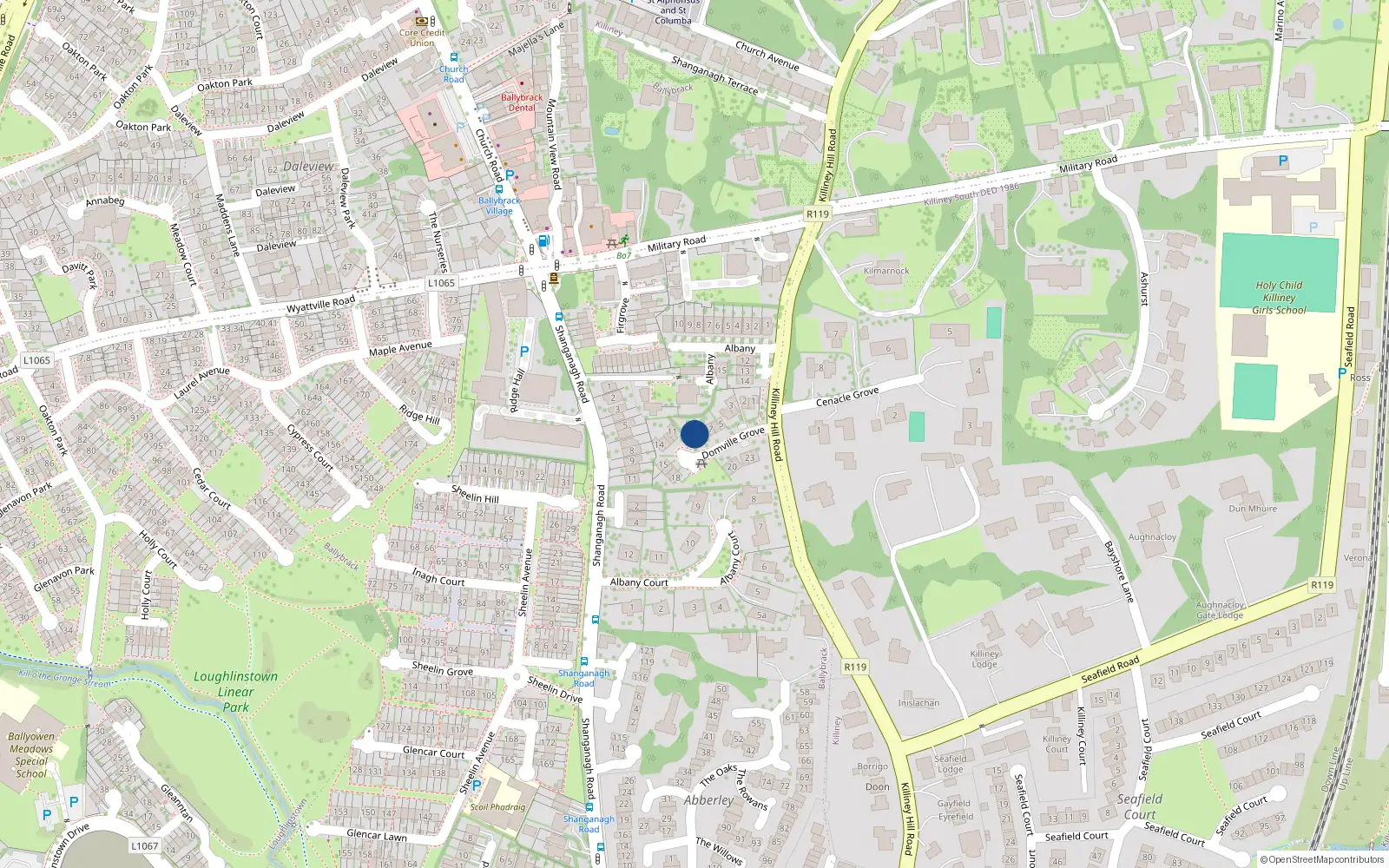 Overhead map showing the location of 8 Domville Grove, Killiney