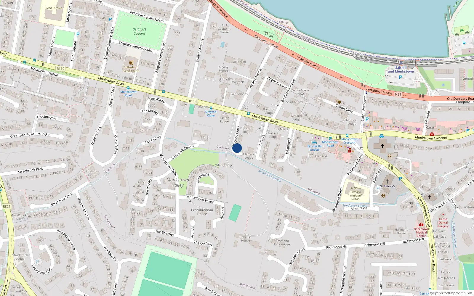 Overhead map showing the location of 8 Drayton Close, Monkstown