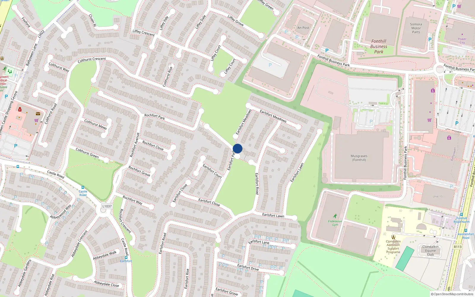 Overhead map showing the location of 8 Earlsfort Park, Lucan, Dublin