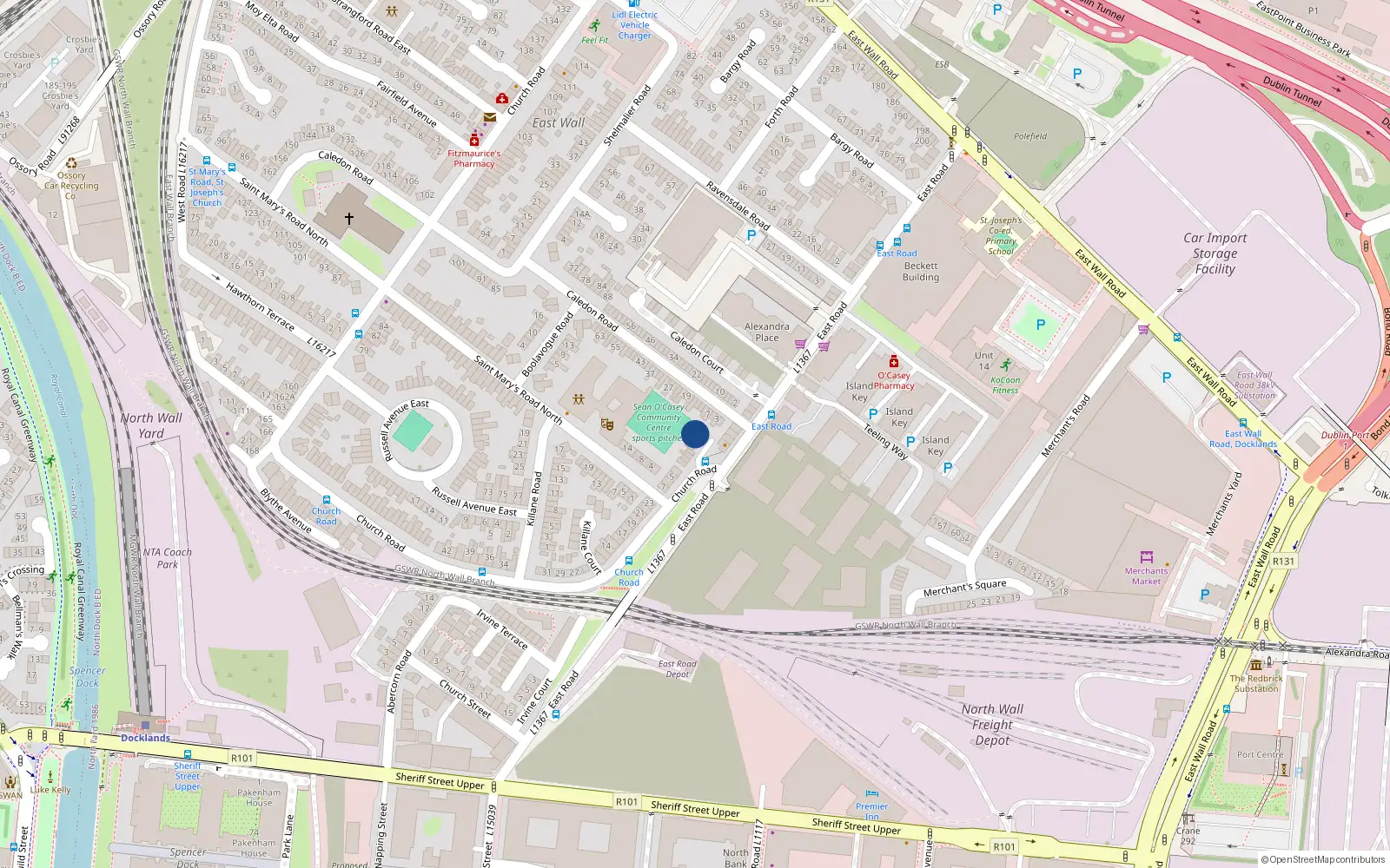 Overhead map showing the location of 8 East Road, Dublin 3