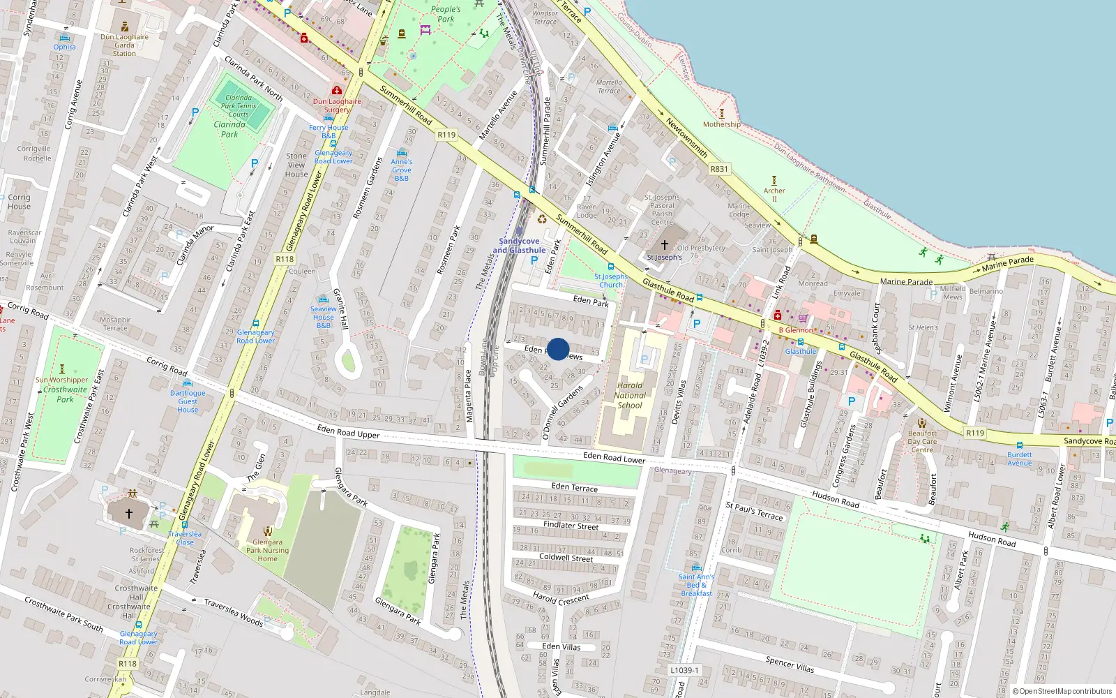Overhead map showing the location of 8 Eden Park Mews, Sandycove, Dublin