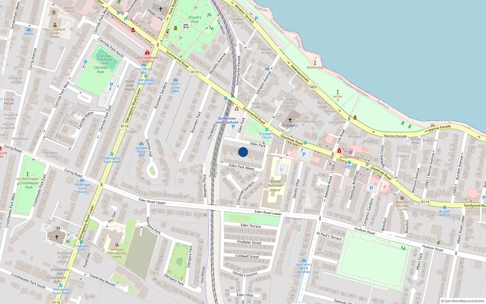 Overhead map showing the location of 8 Eden Park, Dublin