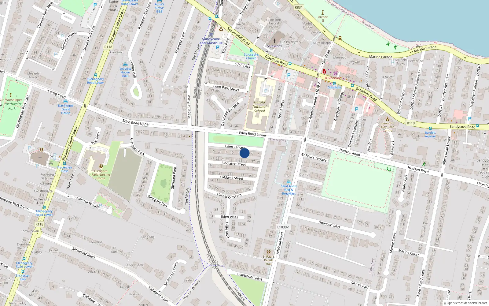 Overhead map showing the location of 8 Eden Terrace, Dublin
