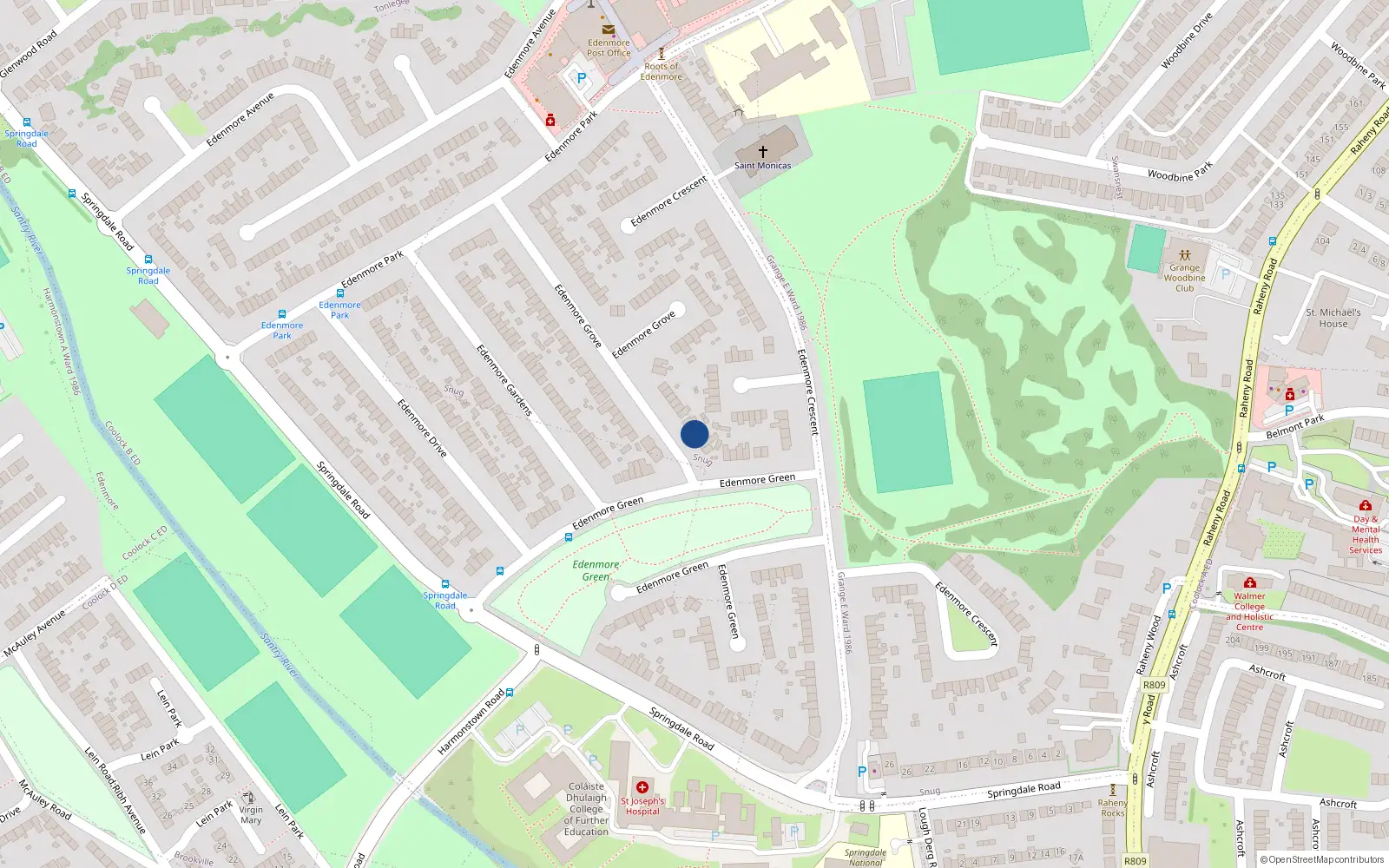 Overhead map showing the location of 8 Edenmore Grove, Raheny, Dublin 5