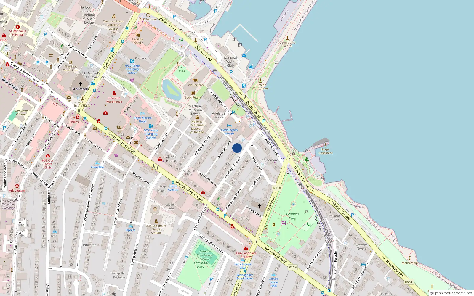 Overhead map showing the location of 8 Edwin Terrace, Mellifont Avenue, Dun Laoghaire