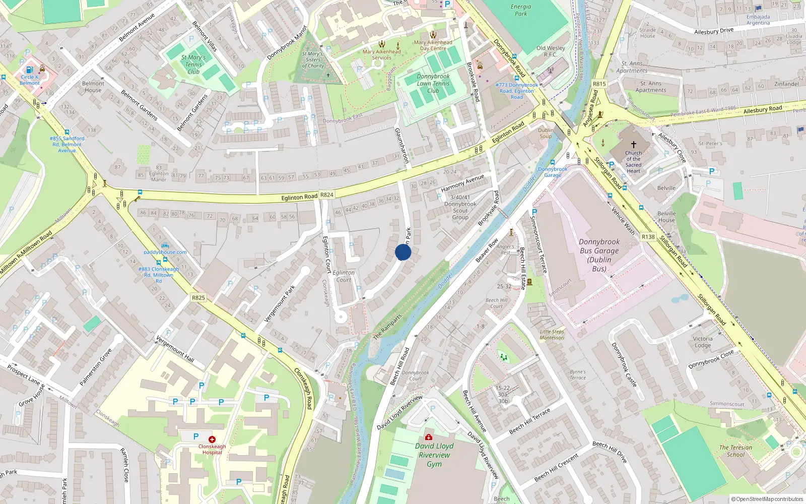 Overhead map showing the location of 8 Eglinton Park, Donnybrook