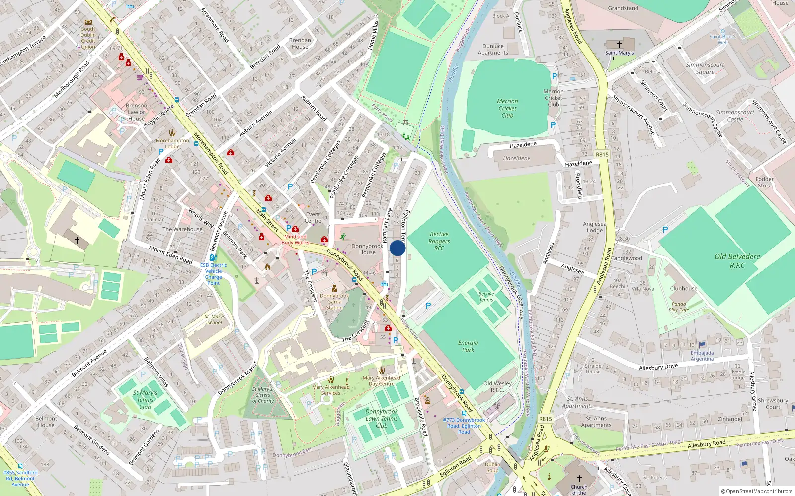 Overhead map showing the location of 8 Eglinton Terrace, Dublin 4