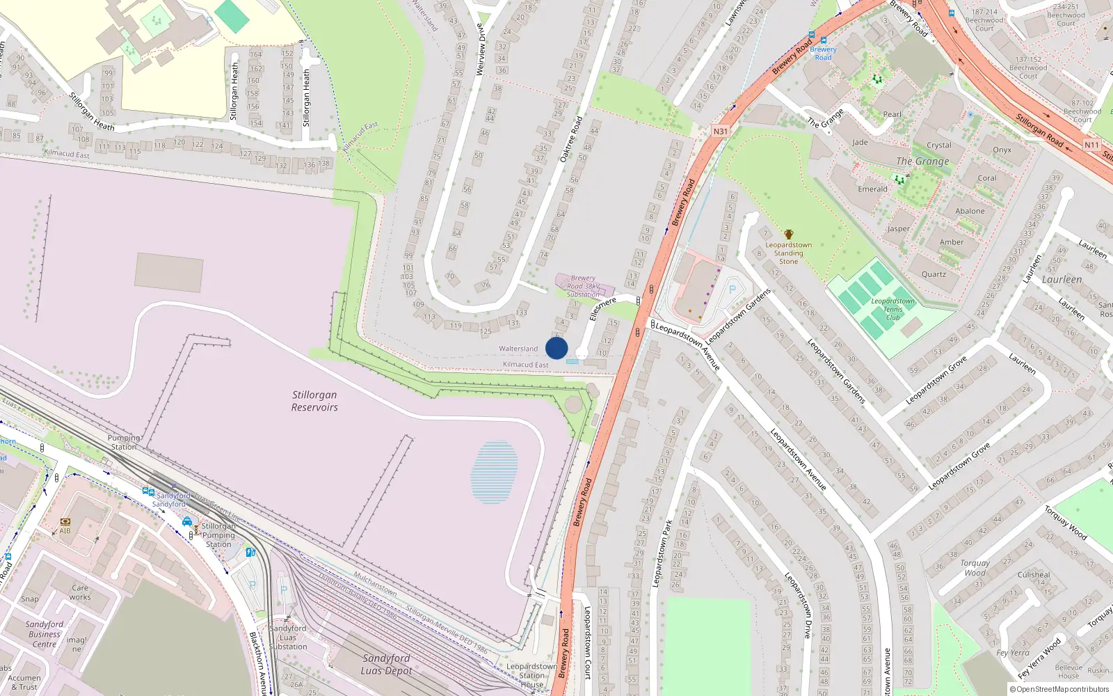 Overhead map showing the location of 8 Ellesmere, Brewery Road, Stillorgan
