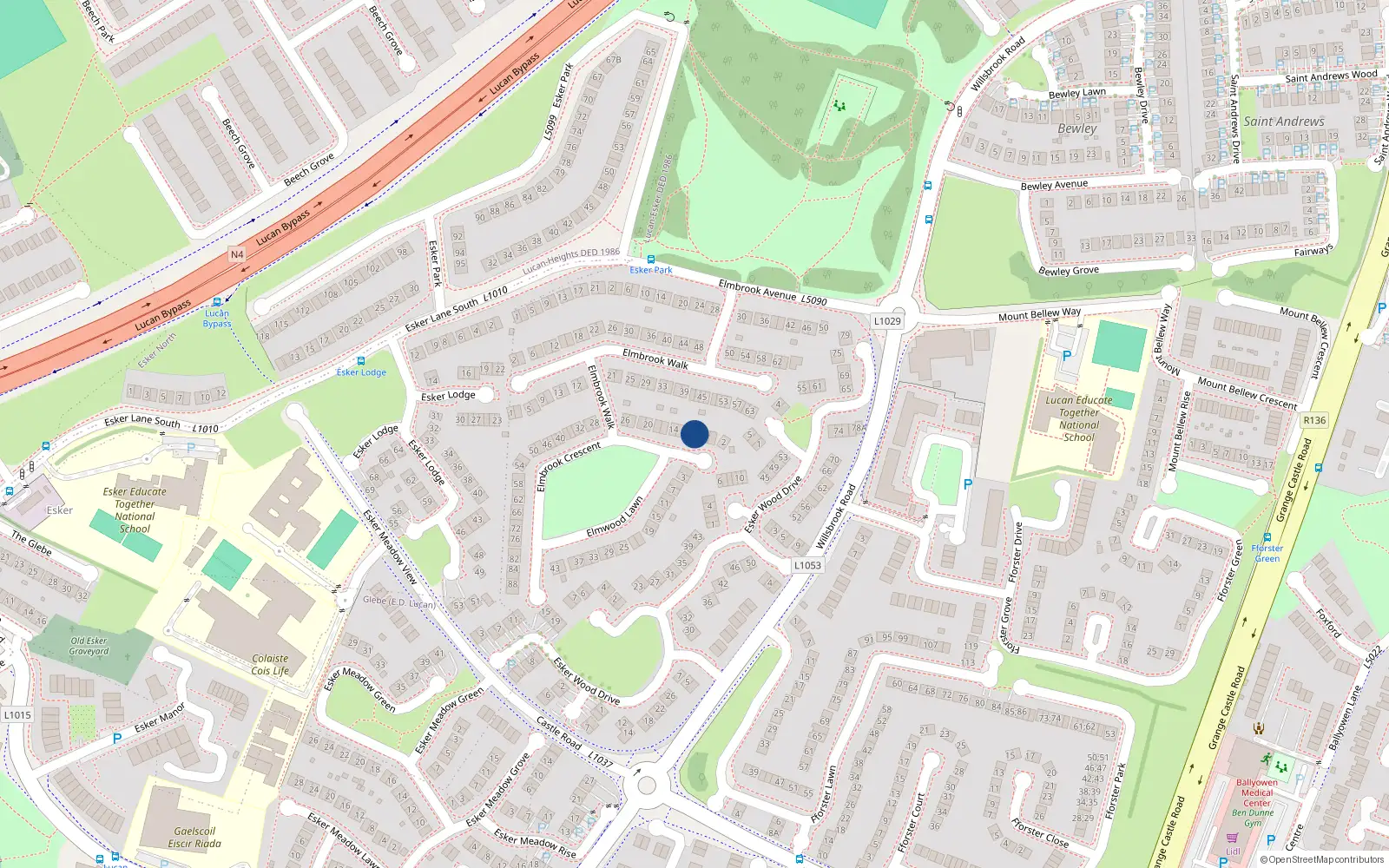 Overhead map showing the location of 8 Elmbrook Crescent, Lucan