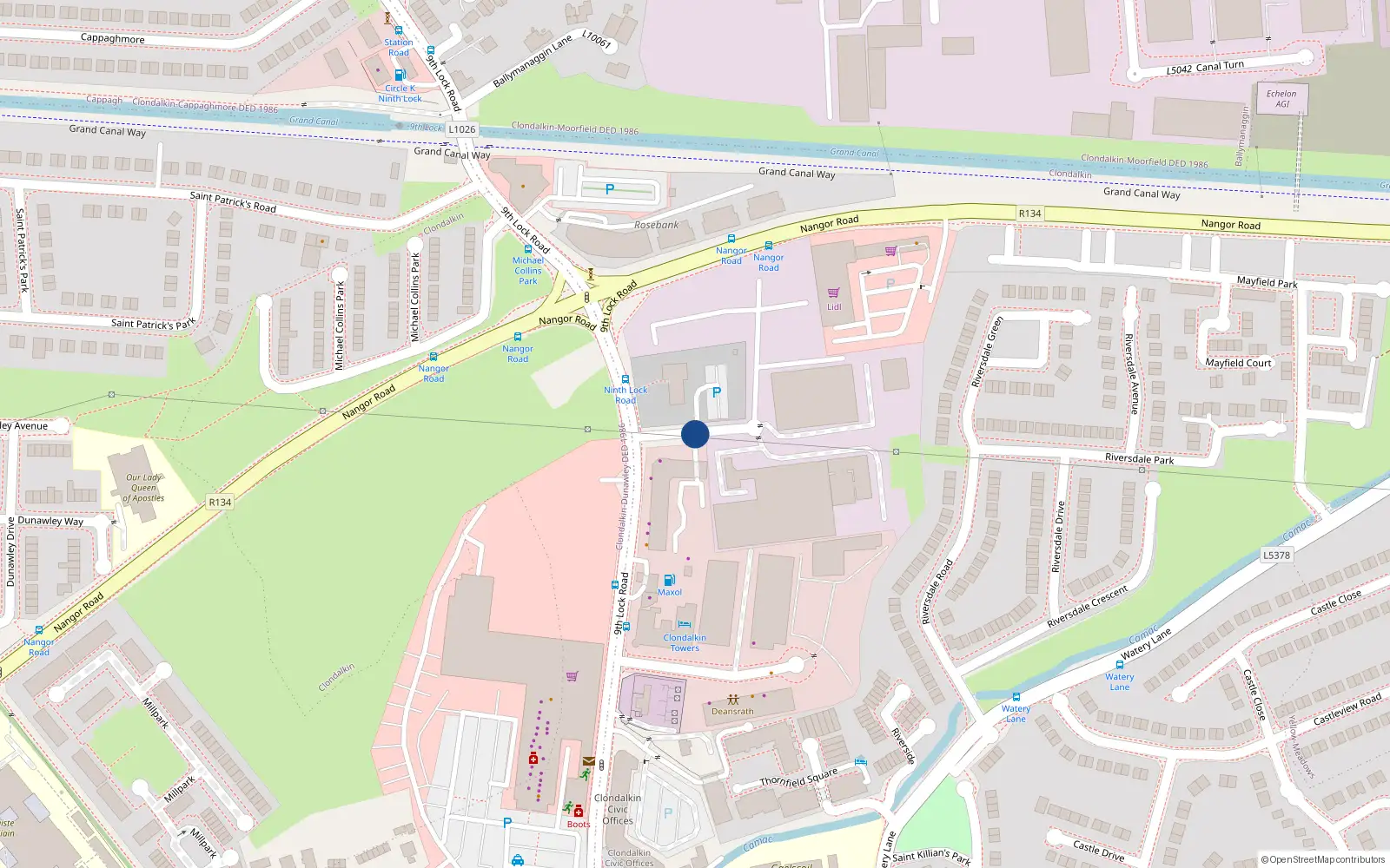 Overhead map showing the location of 8 Elmfield Court, Ninth Lock Road, Clondalkin