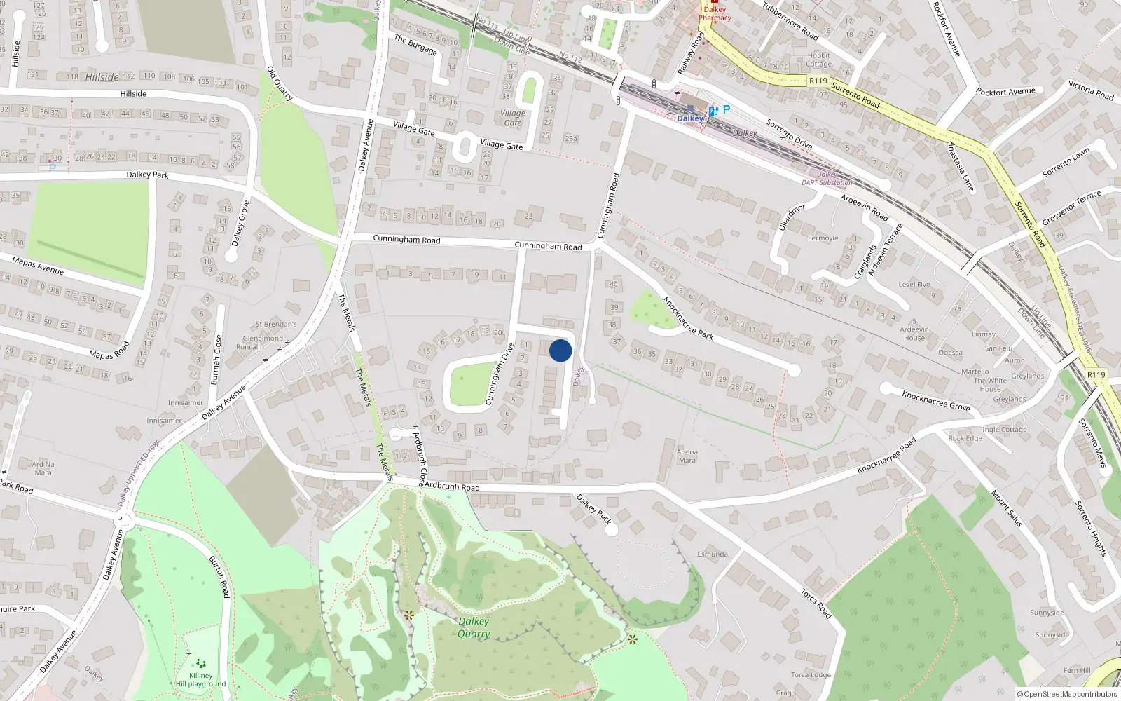 Overhead map showing the location of 8 Enderly Dalkey, Dalkey