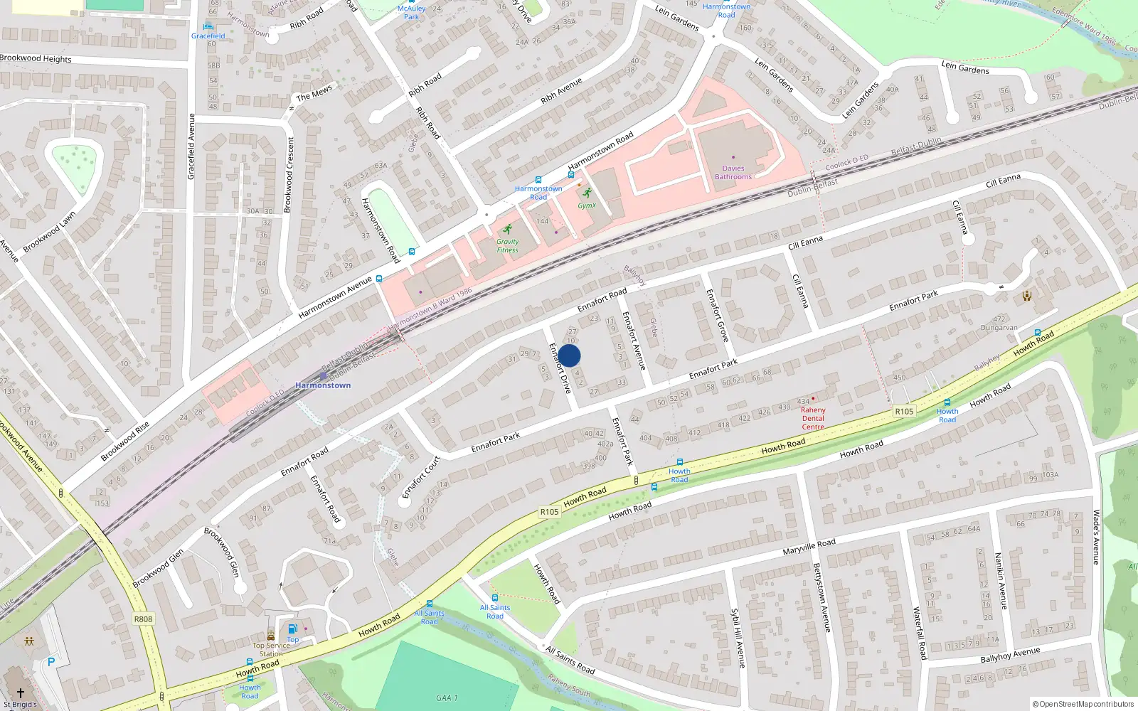 Overhead map showing the location of 8 Ennafort Drive, Raheny, Dublin 5