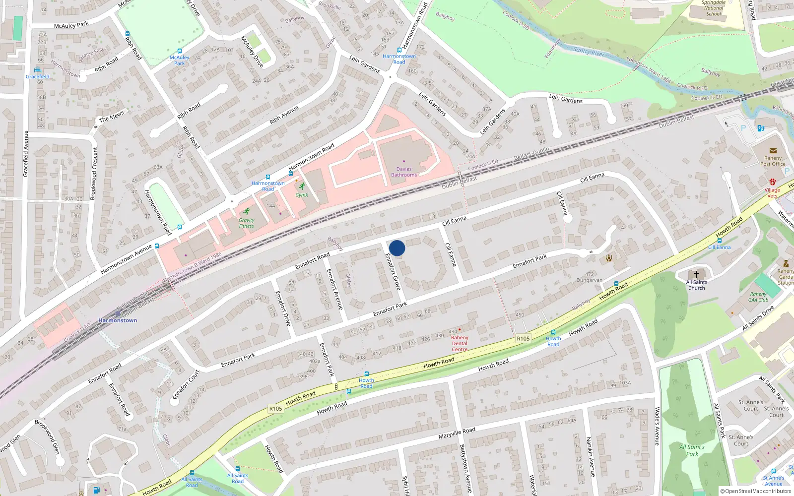 Overhead map showing the location of 8 Ennafort Grove, Raheny, Dublin 5