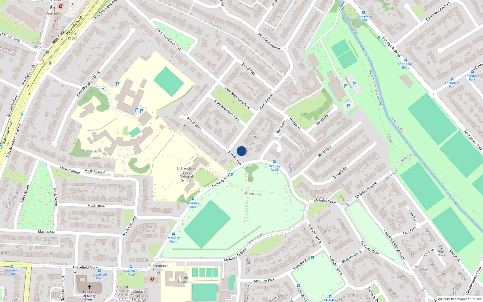 Overhead map showing the location of 8 Ennel Drive, Artane, Dublin 5