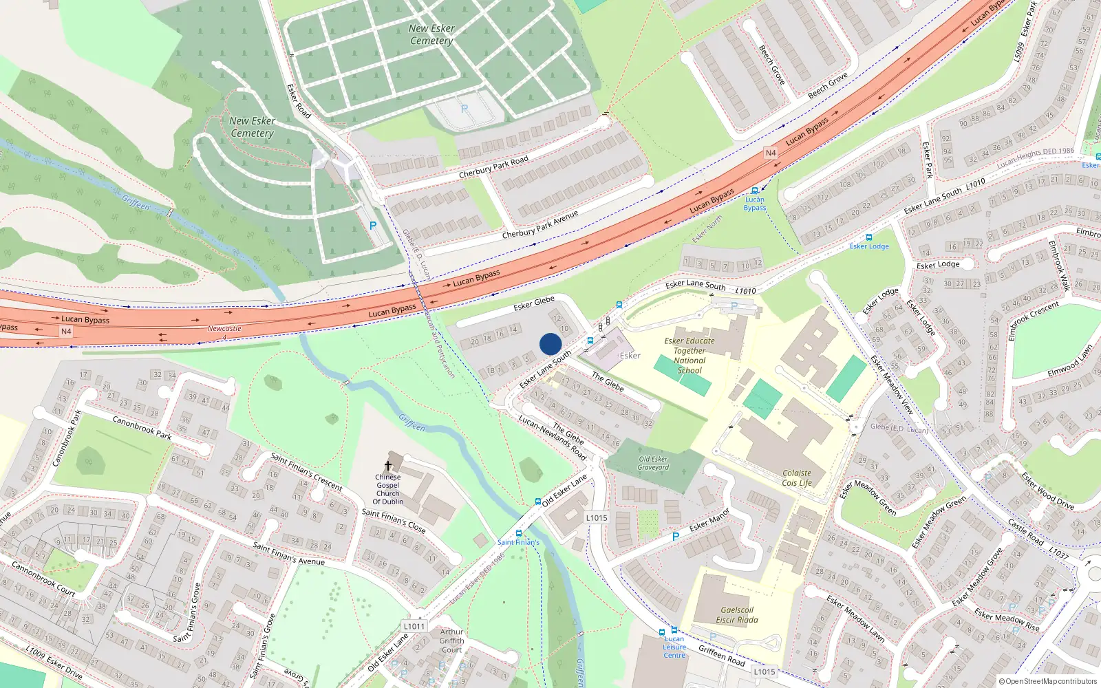 Overhead map showing the location of 8 Esker Glebe, Lucan, Dublin