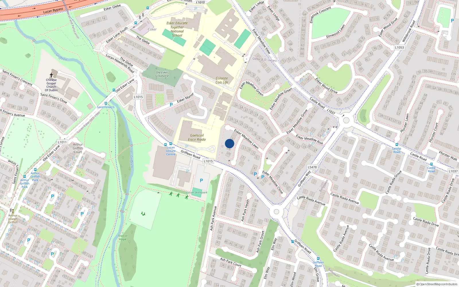 Overhead map showing the location of 8 Esker Meadow Court, Lucan