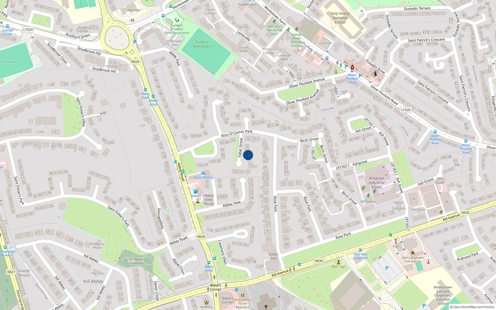 Overhead map showing the location of 8 Faber Grove, Off Abbey Road, Dun Laoghaire