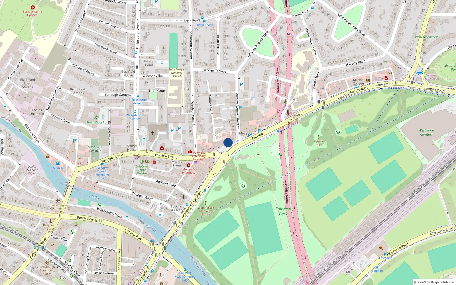 Overhead map showing the location of 8 Fairview, Dublin 3