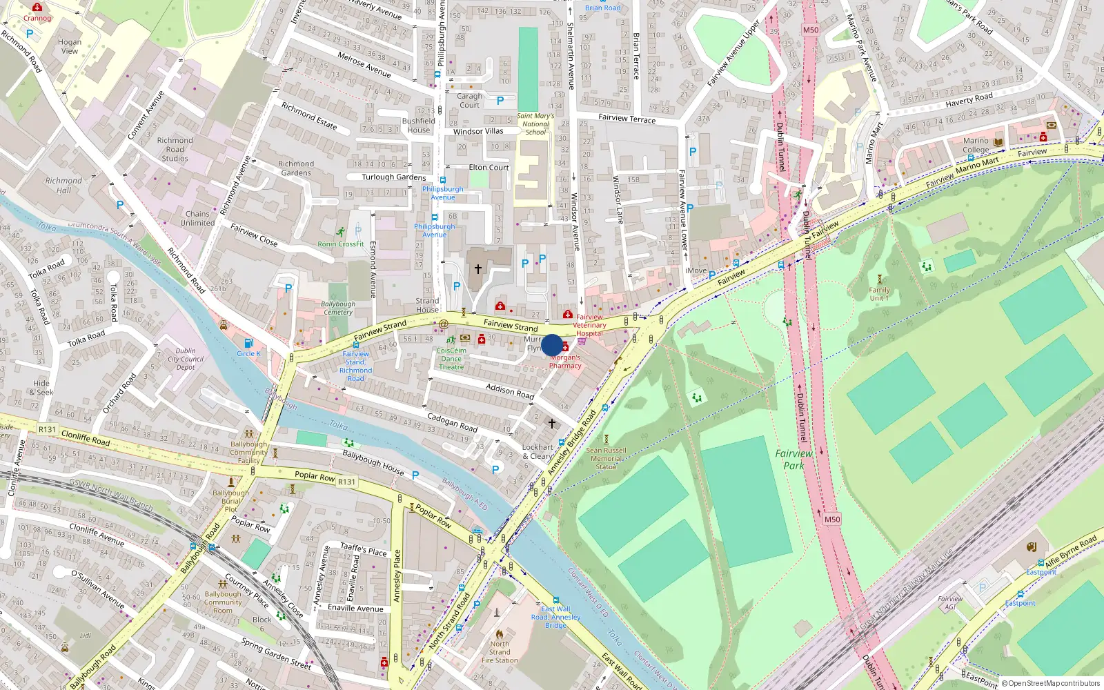Overhead map showing the location of 8 Fairview Strand, Dublin 3