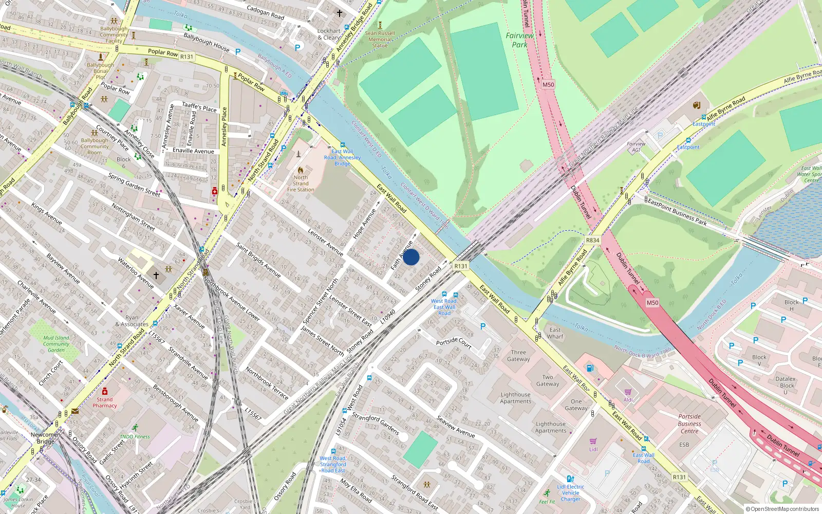 Overhead map showing the location of 8 Faith Avenue, Dublin 3
