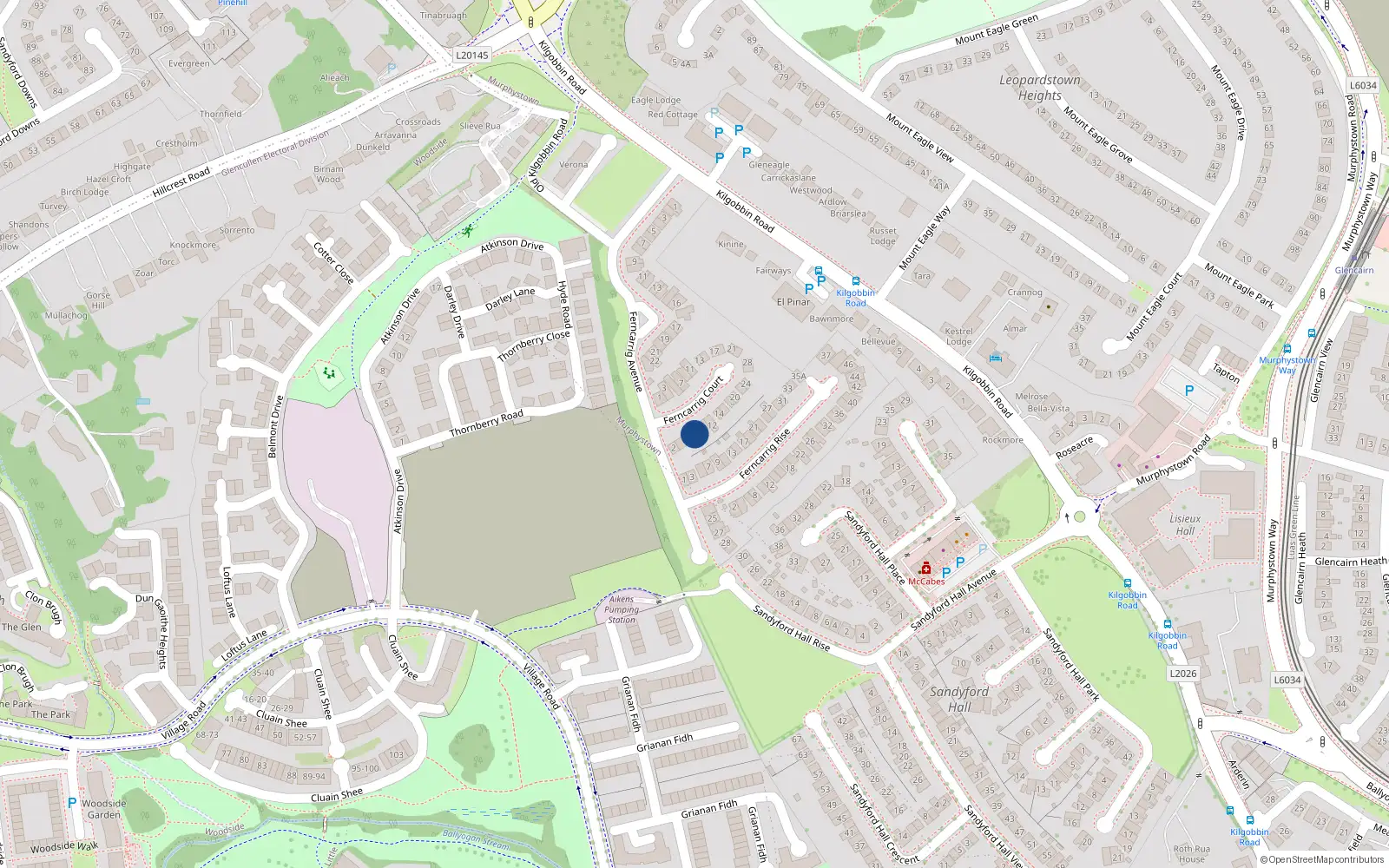 Overhead map showing the location of 8 Ferncarrig Court, Sandyford